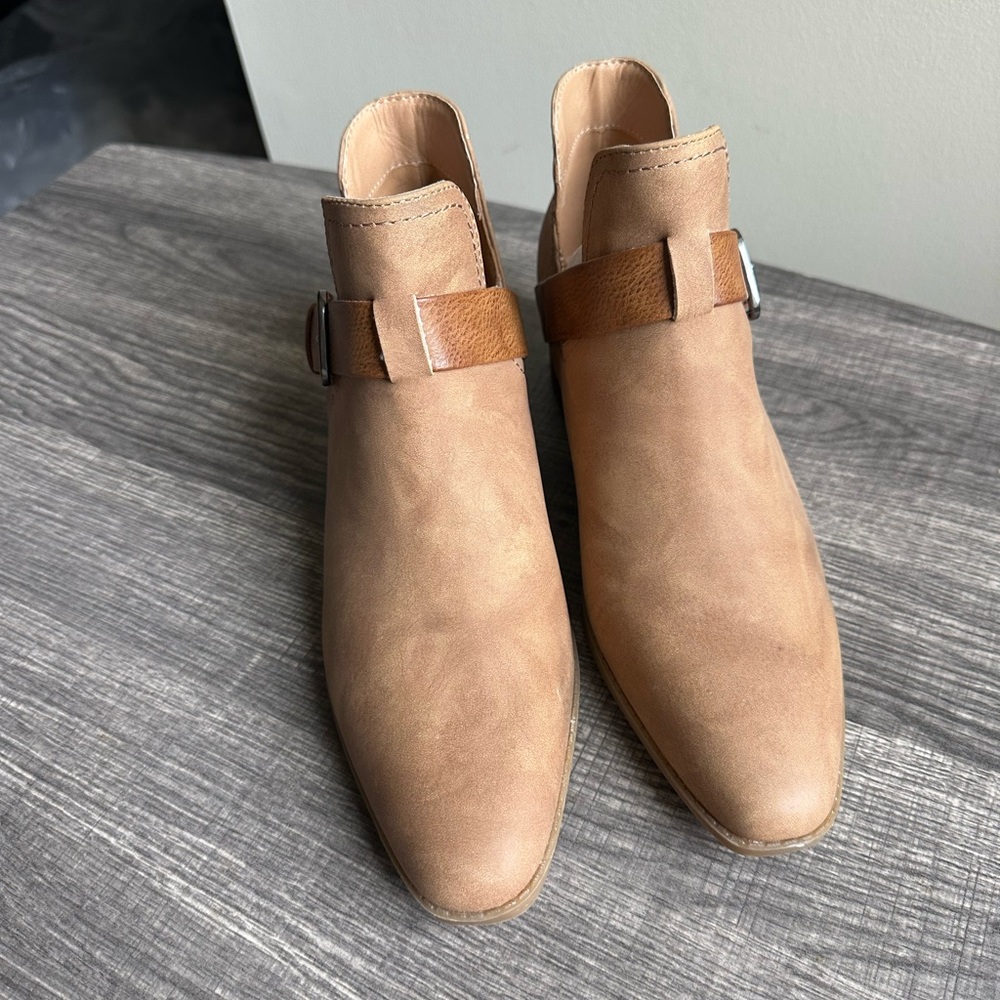 Maeve Light Brown Ankle Boots with Strap Accent - Picture 12 of 12